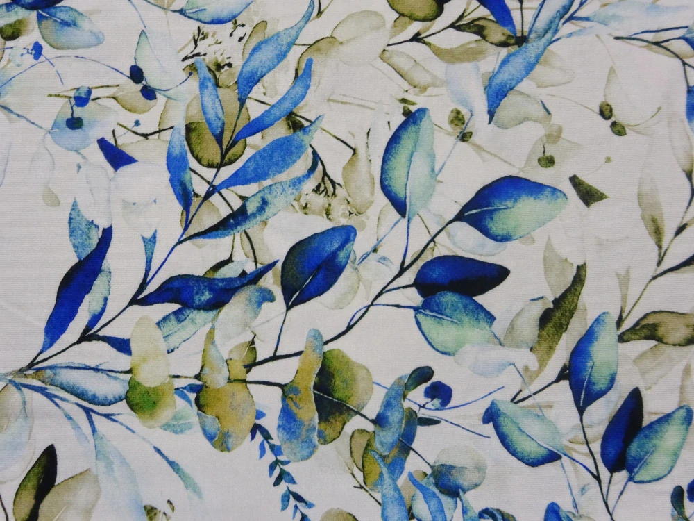 Úplet smotanový "modré a zelené listy" 