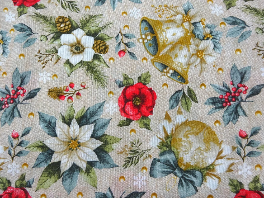 Poťahovka prírodná "vianočná ruža, zvončeky" 