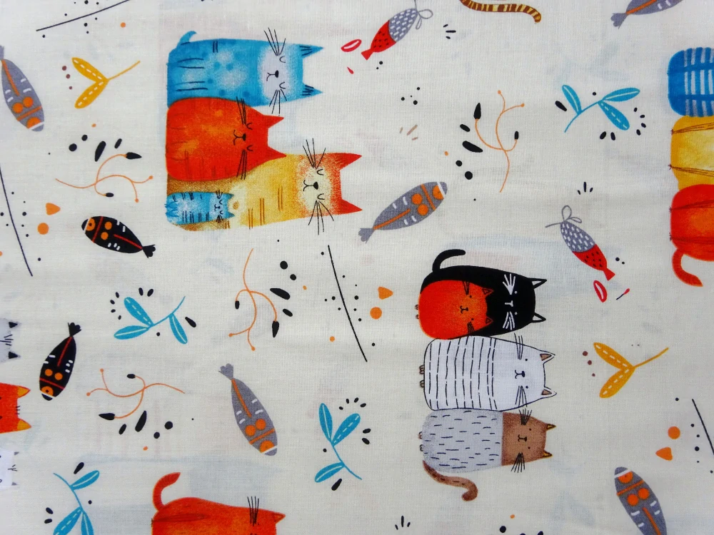 Bavlna maslová "mačičky, ryby, srdiečka"