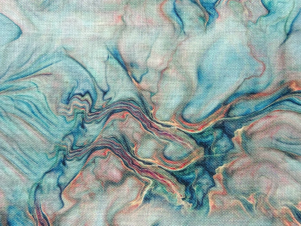 Ľan tyrkysovo-smaragdový "rozpitý mramor" 