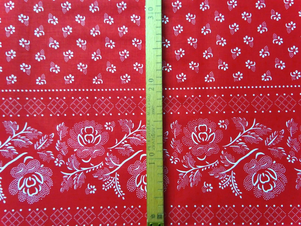 Bavlna červená "ľudový vzor" - bordúra