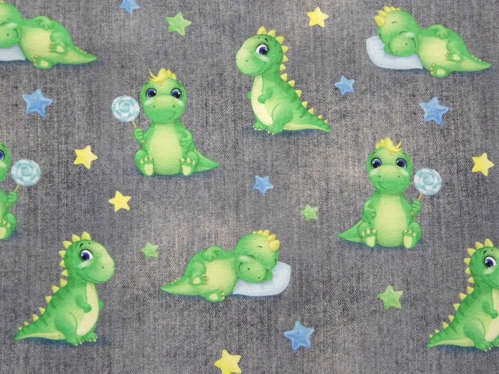 Úplet sivý denim "dinosaurus, hviezdička" - počesaný