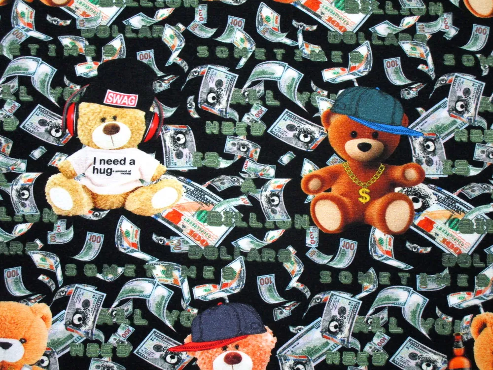 Teplákovina čierna "macko, peniaze"