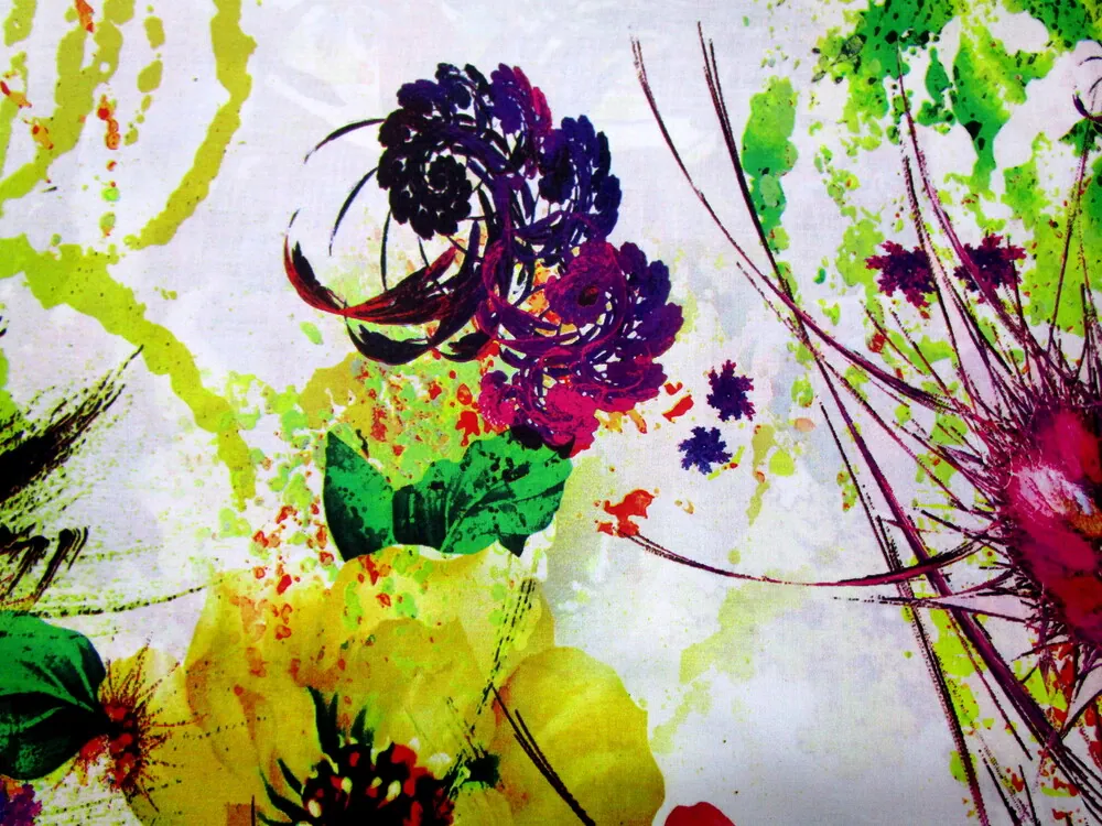 Bavlna biela "veľké farebné kvety"