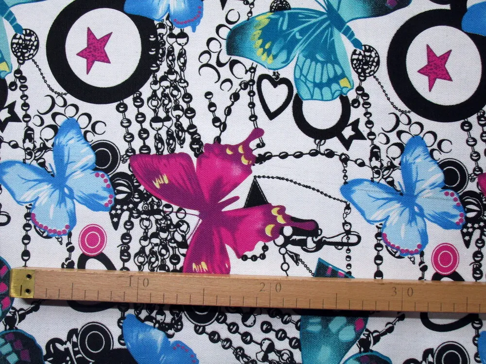 Poťahovka biela "modrý a fuksiový motýľ"