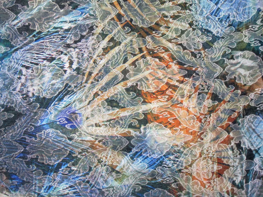 Žakard pomarančovo-modrý "abstraktný vzor"
