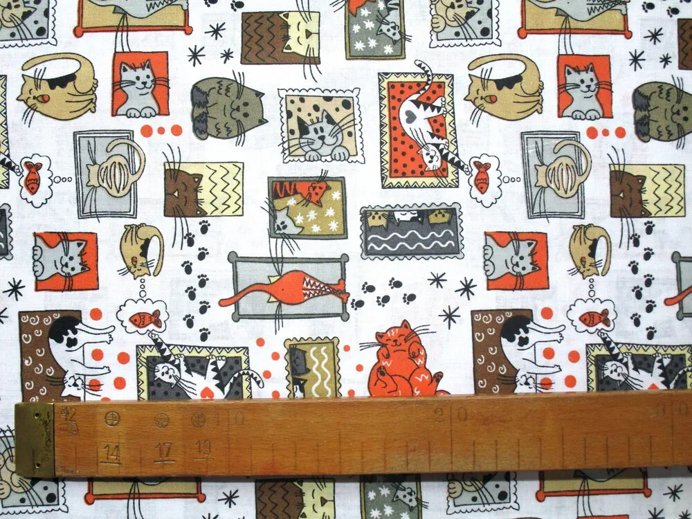 Bavlna biela "mačičky v rámčekoch" 