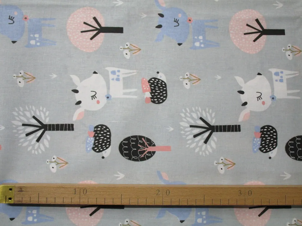 Bavlna sivá "zvieratká, stromy"