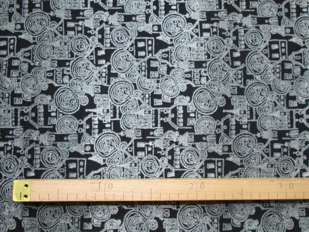 Flauš s vlnou čierny "domčeky" - 2. akosť