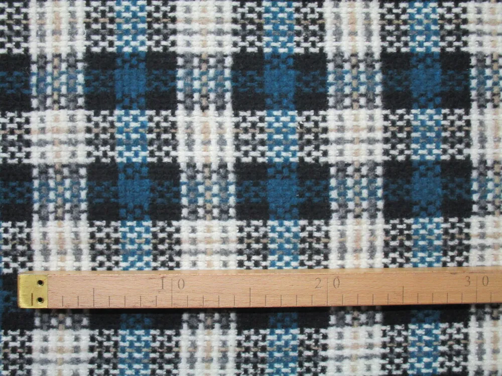 Kabátovina maslovo-tyrkysovo-čierna "káro"