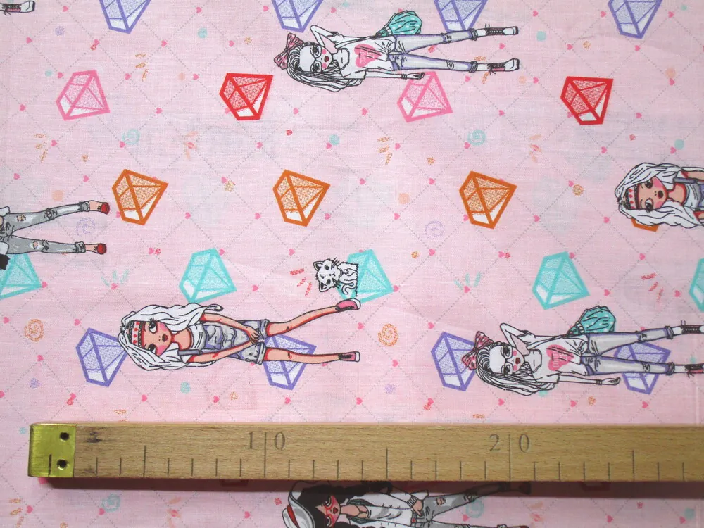 Bavlna ružová "dievčatá, diamanty" 