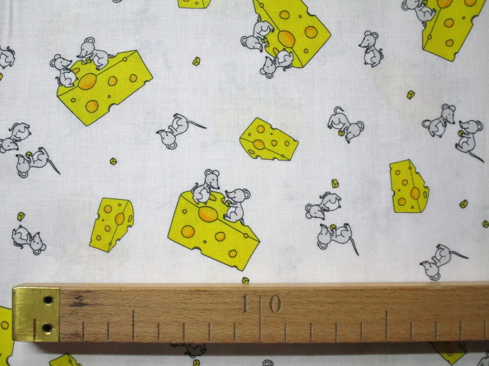 Bavlna biela "myšky so syrom" 