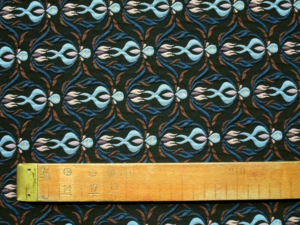 Žakard čierny "hnedo-modrý ornament"