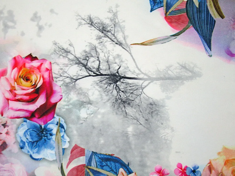 Šatovka Miláno maslovo-sivo-fialová "3D kvety"