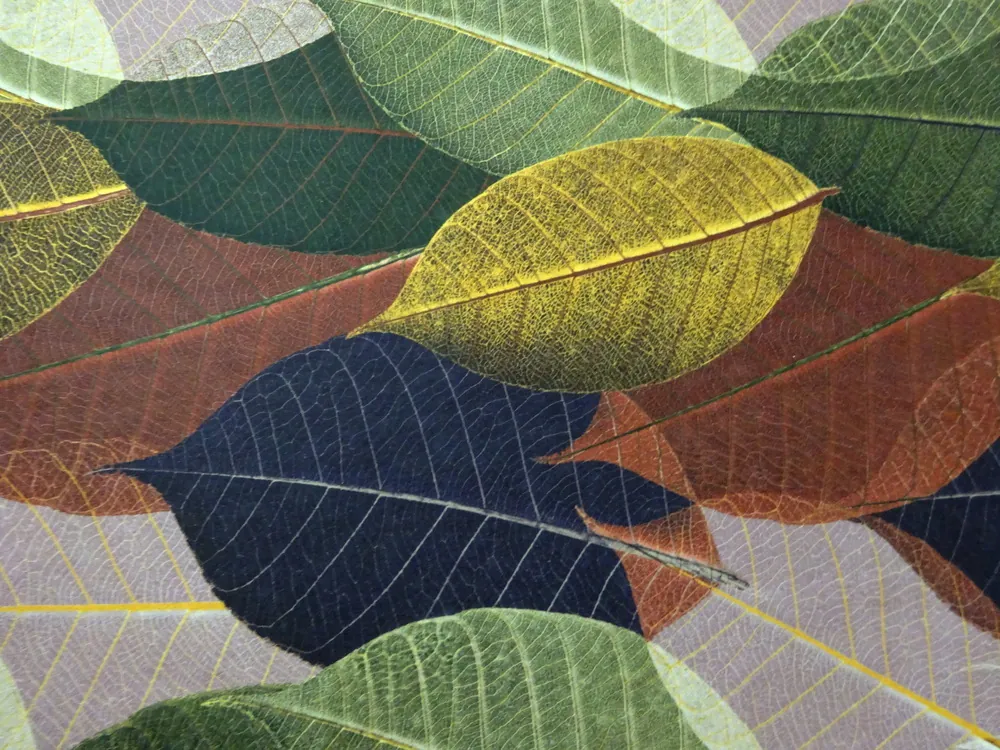 Poťahovka žlto-zeleno-hnedá "listy" - zamatový povrch