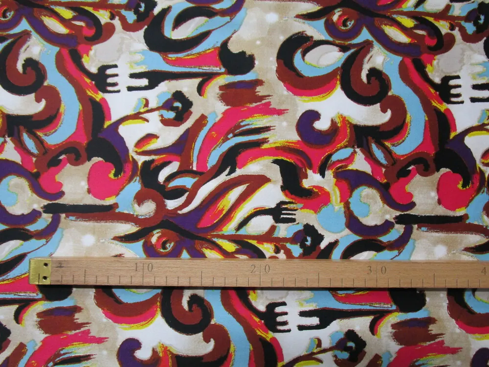 Satén bavlnený elastický "abstraktný vzor" 