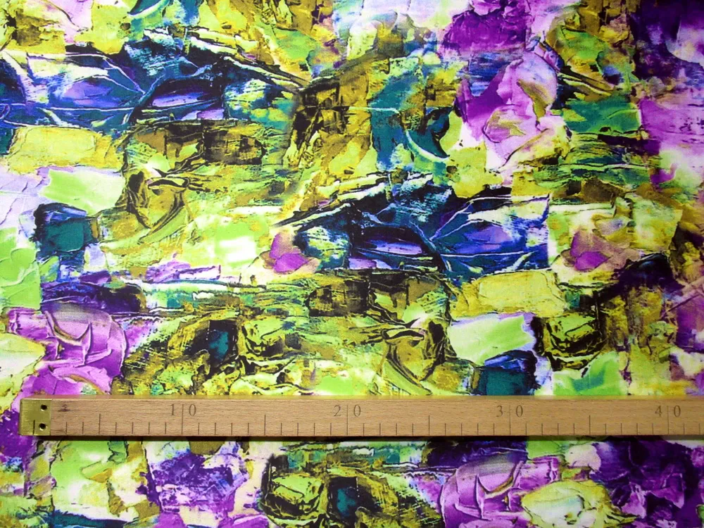 Satén bavlnený elastický "abstraktný vzor" - polomat 