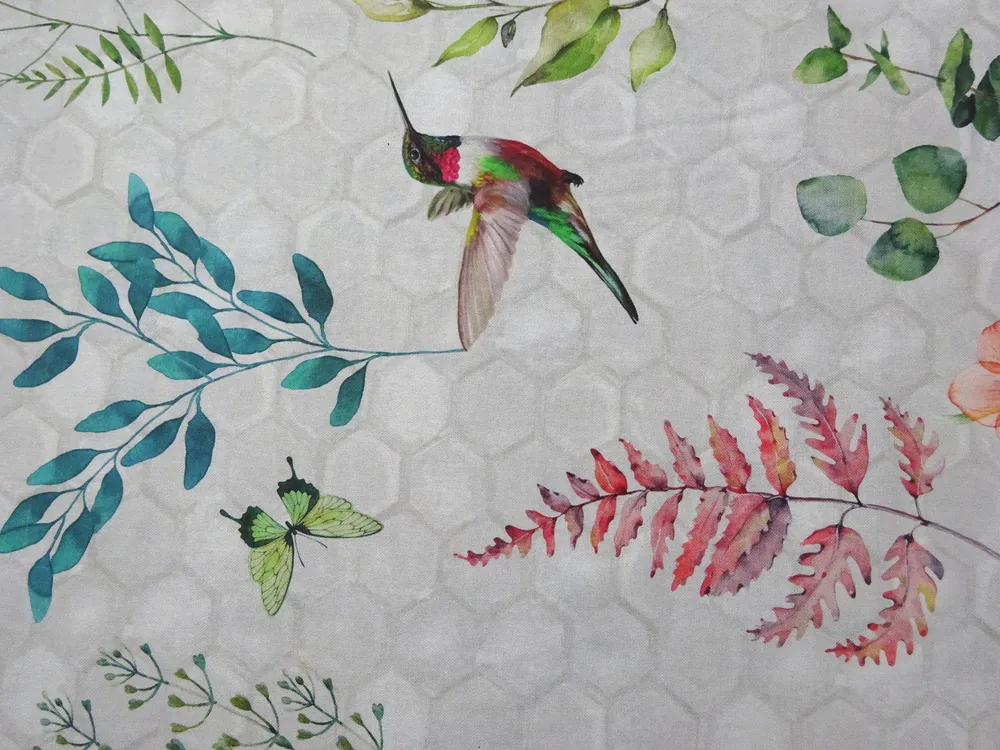 Poťahovka sivá "vtáčik, motýľ, listy" 