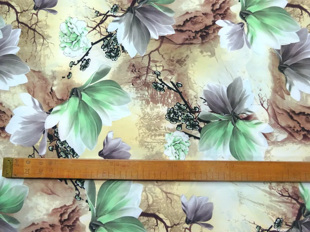 Šatovka s hodvábom žlto-béžová "kvety"