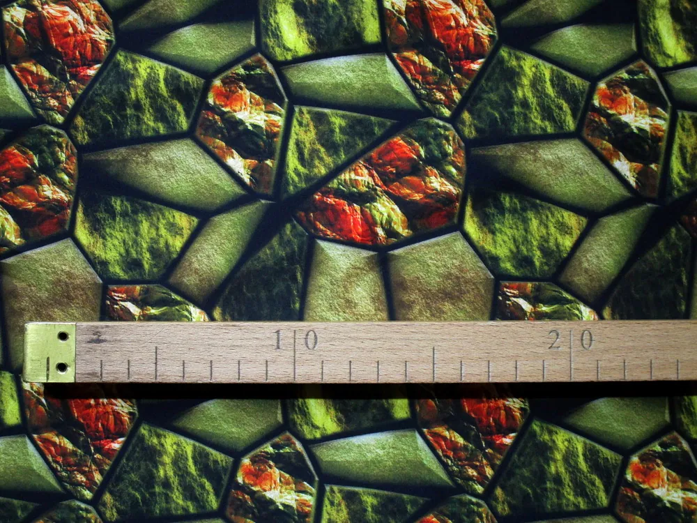 Hodváb olivový "zeleno-pomarančové kamene"