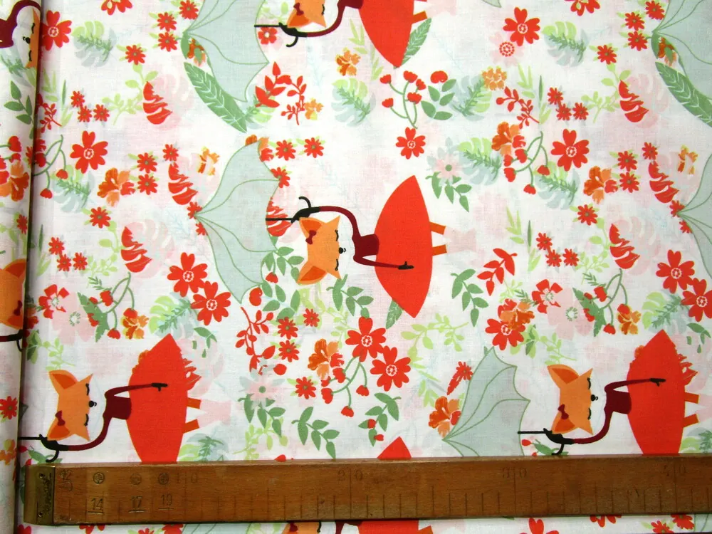 Bavlna biela "líška s dáždnikom"