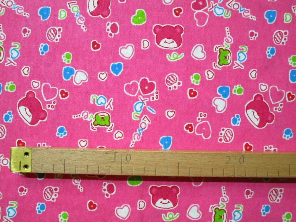 Flanel ružový "macko, srdiečka, love"