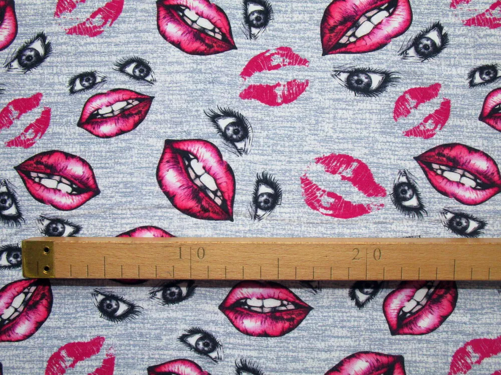 Úplet bielo-sivo-fialový "pery, oči" 