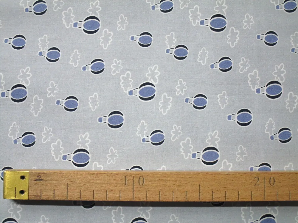 Bavlna sivá "horkovzdušný balón, oblaky"