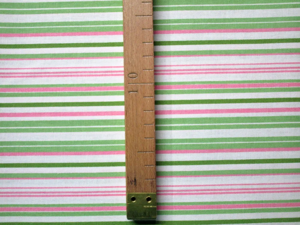 Bavlna biela "ružový a zelený pásik" - certifikovaná