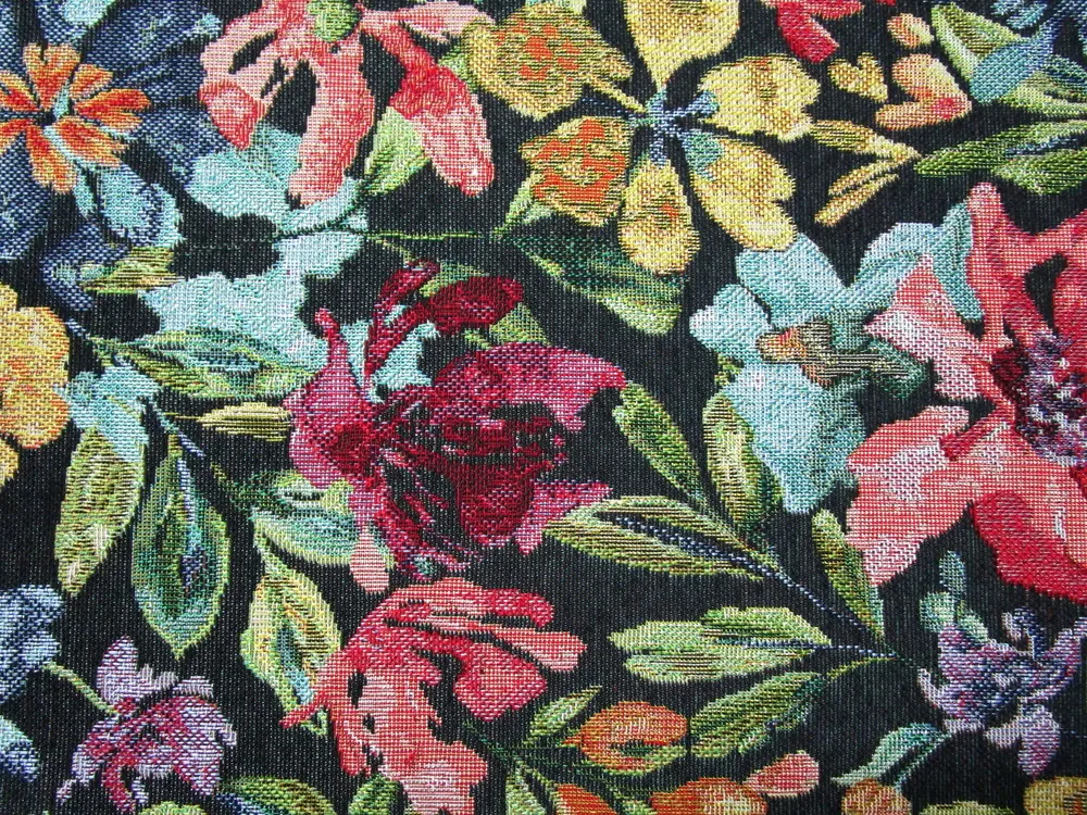 Gobelín čierny "farebné kvety" - 280 cm 
