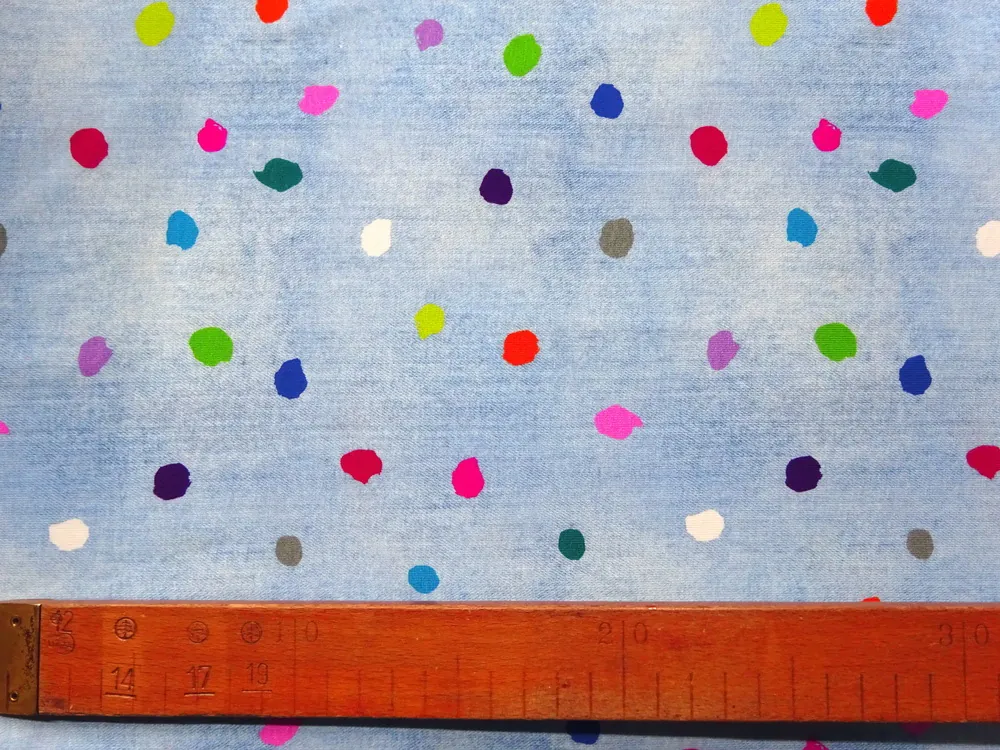 Úplet denim modrý "farebné bodky"