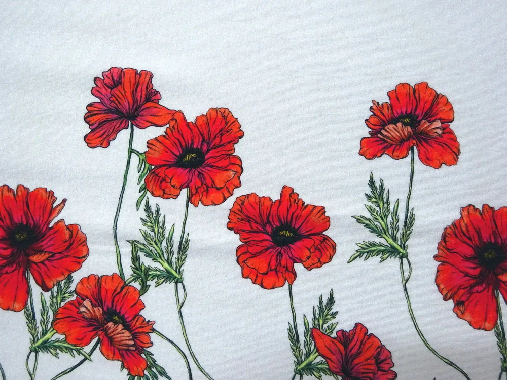 Úplet biely "červené maky" - bordúra jednostranná