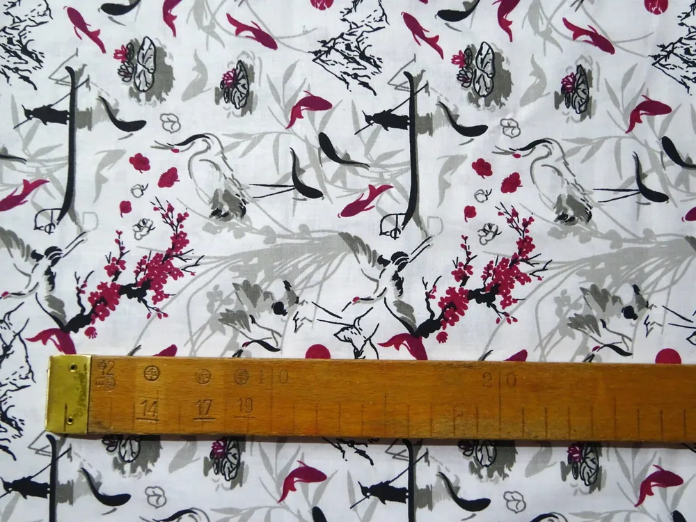 Bavlna biela "vínovo-sivo-čierny motív" 