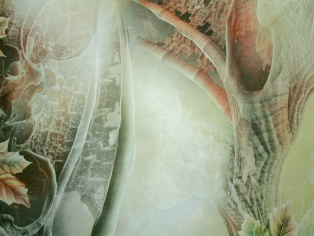 Hodváb maslovo-zelený "listy" 