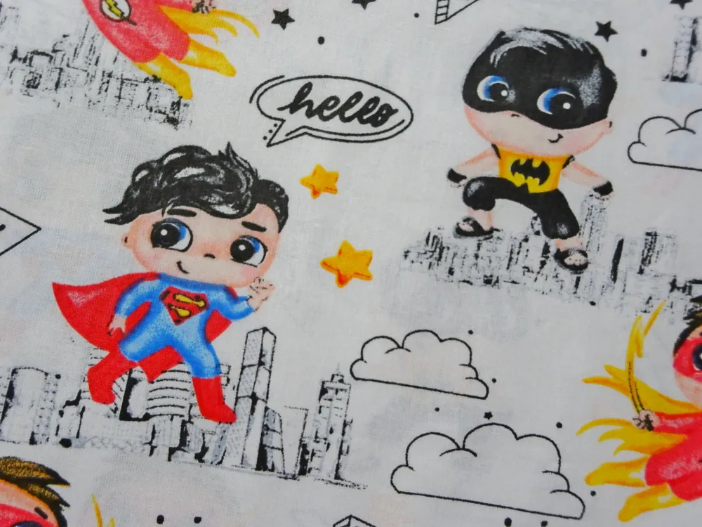 Bavlna biela "detskí superhrdinovia" 