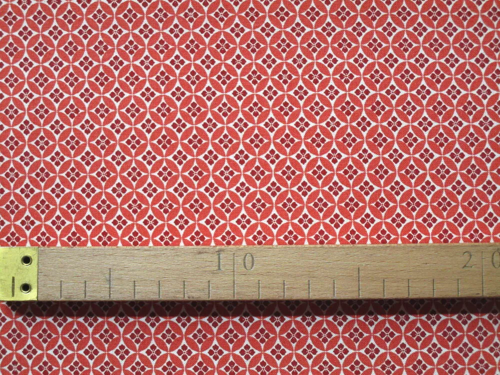 Bavlna biela "terakotovo-bordový vzor" - certifikovaná