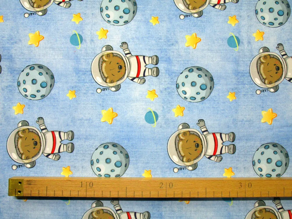 Teplákovina denim modrá "macko kozmonaut"