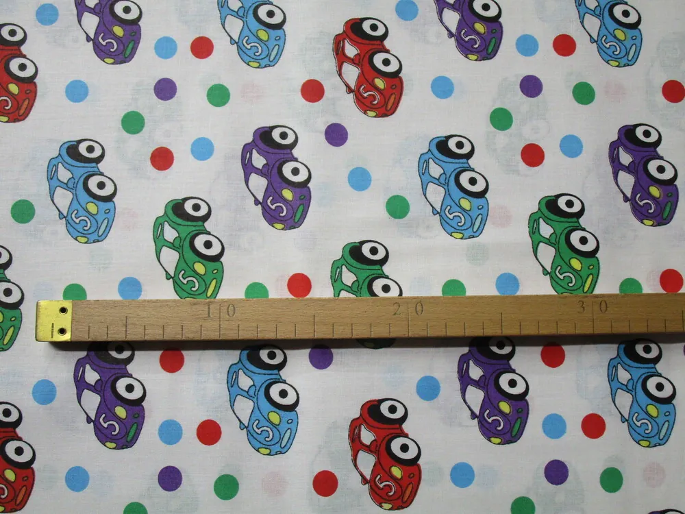 Bavlna biela "farebné autíčka" 