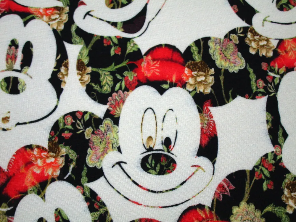 Teplákovina smotanová "Mickey s kvetami" 
