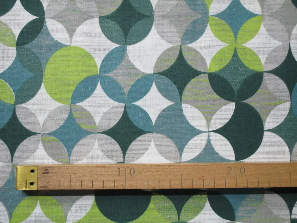 Bavlna bielo-sivá "zeleno-sivé kruhy"