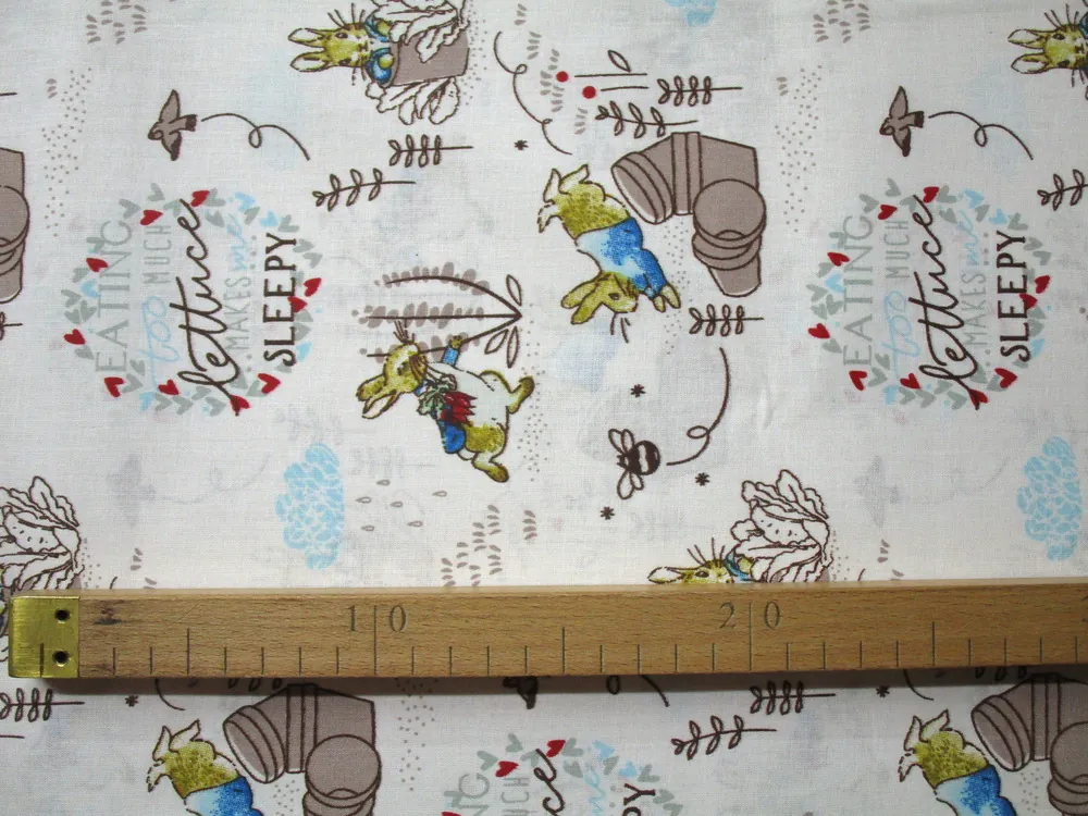 Bavlna biela "zajko v kabátiku, hnedý črepník"