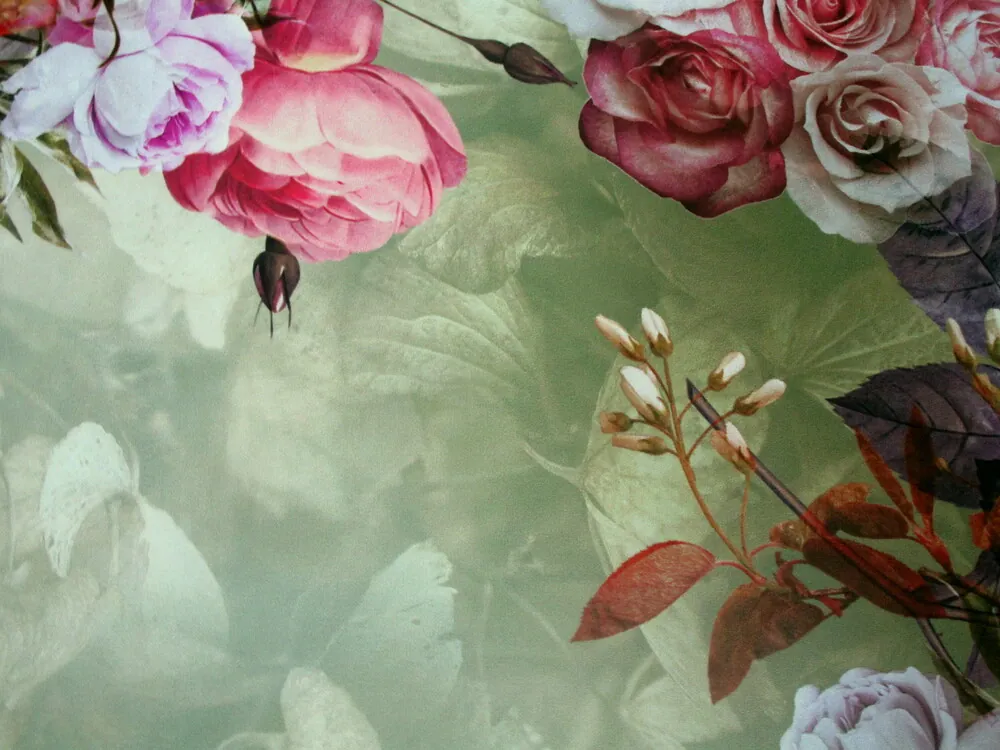 Hodváb zeleno-olivový "kvety" 