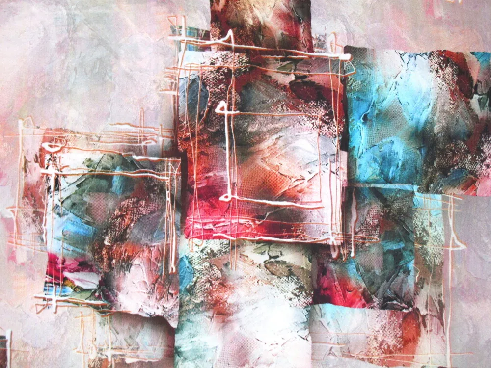 Hodváb ružovkastý "farebné štvorce" 