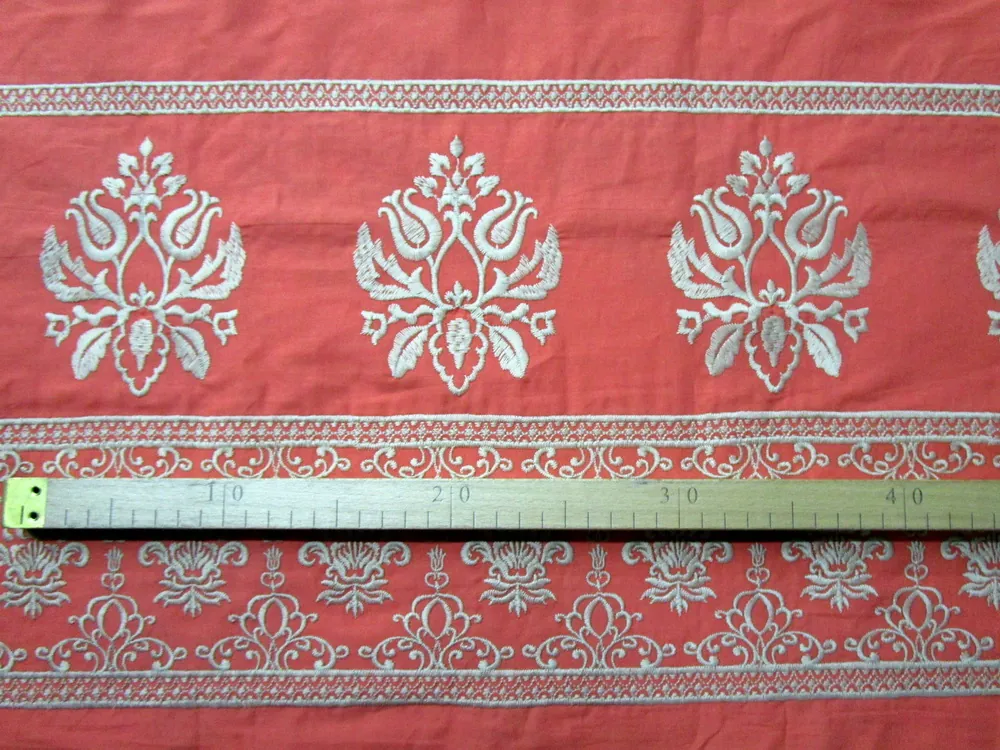 Bavlna pomarančová "béžové ornamenty" - zbytok, bordúra jednostranná