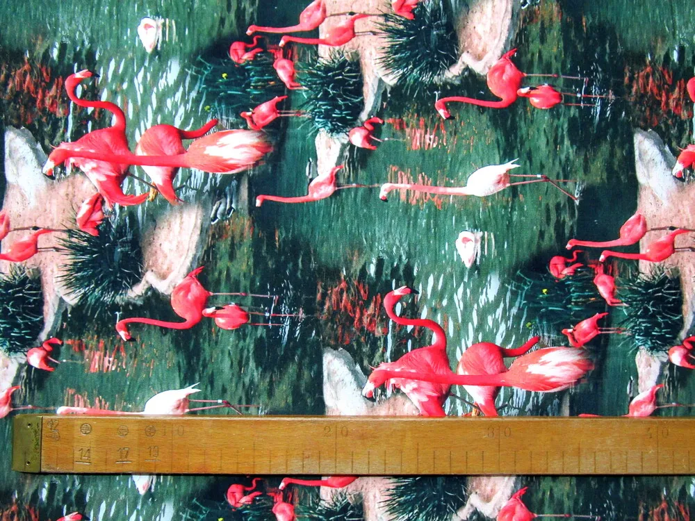 Teplákovina zelená "plameniak" - digitálna tlač