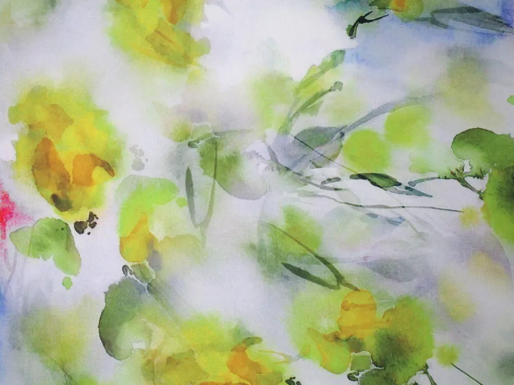 Hodváb smotanový "žlté rozpité kvety" 