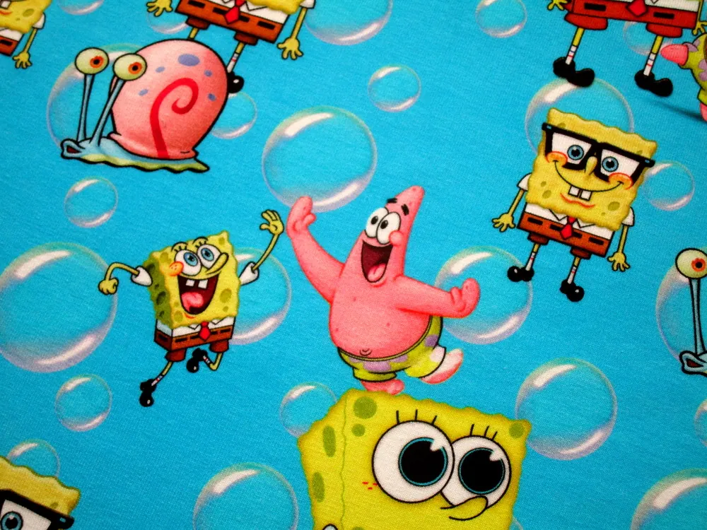 Teplákovina tyrkysová do modra "Sponge Bob"