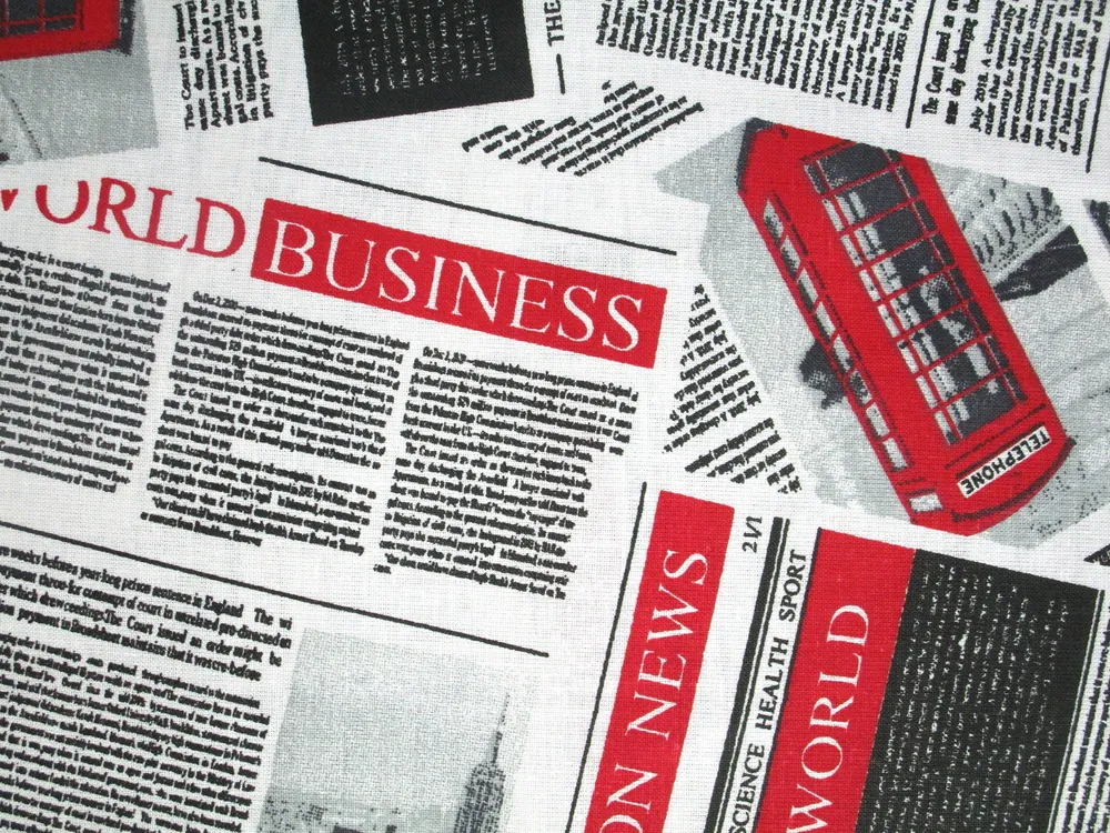 Bavlna biela "červeno-čierne noviny, telefónna búdka"