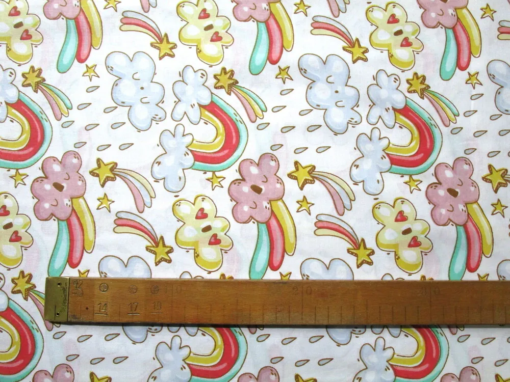 Bavlna biela "dúha, oblaky" 