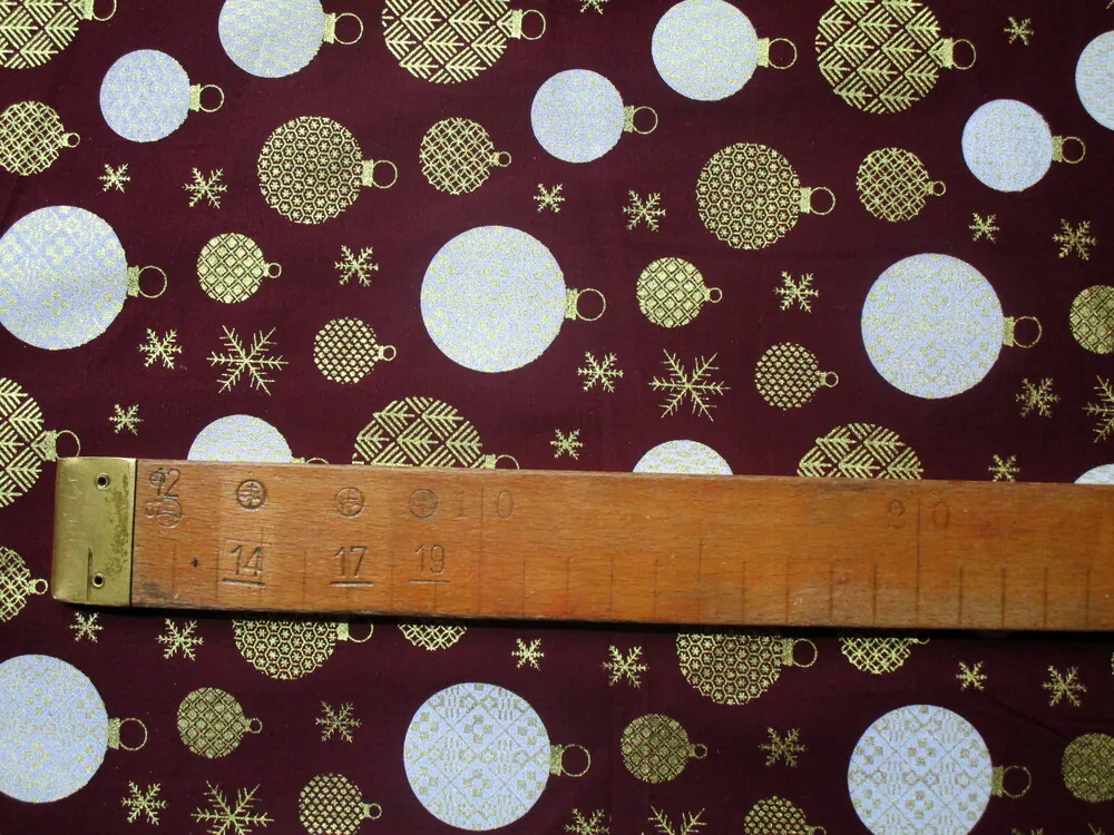 Bavlna vínová "zlaté vianočné gule" - zbytok